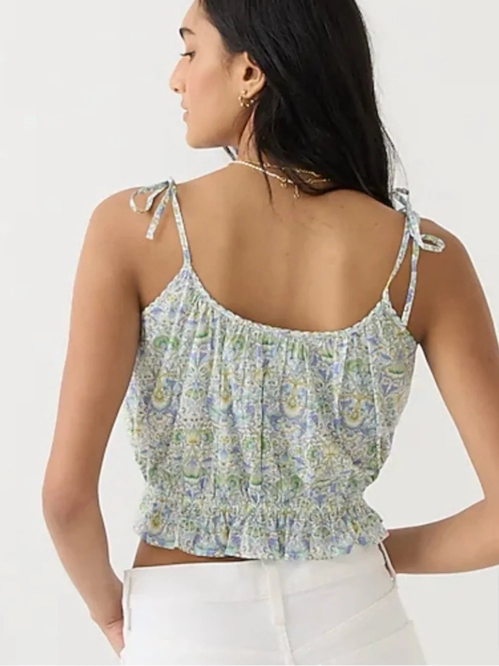 J. Crew Green Multi Floral Tie-Shoulder Crop Camisole